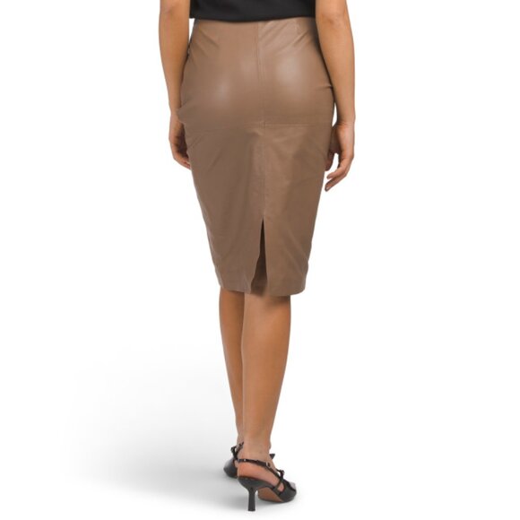 BOD & CHRISTENSEN Taupe Genuine Leather Midi Skirt - Picture 2 of 2
